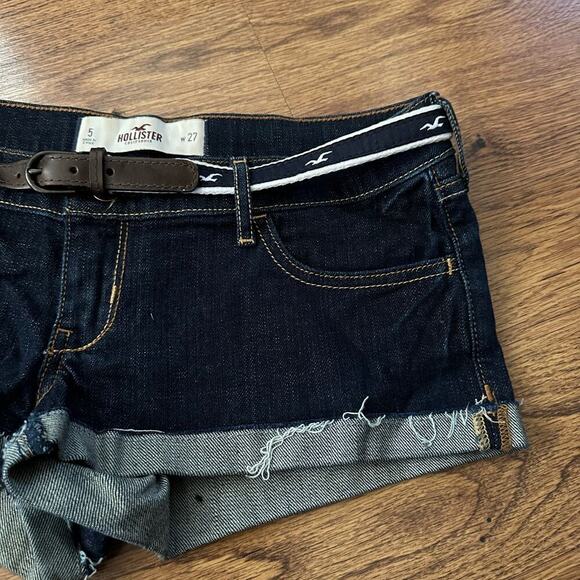 Hollister Y2K blue denim low rise roll up hem sexy shorts size 27 5 belted belt - Picture 6 of 7